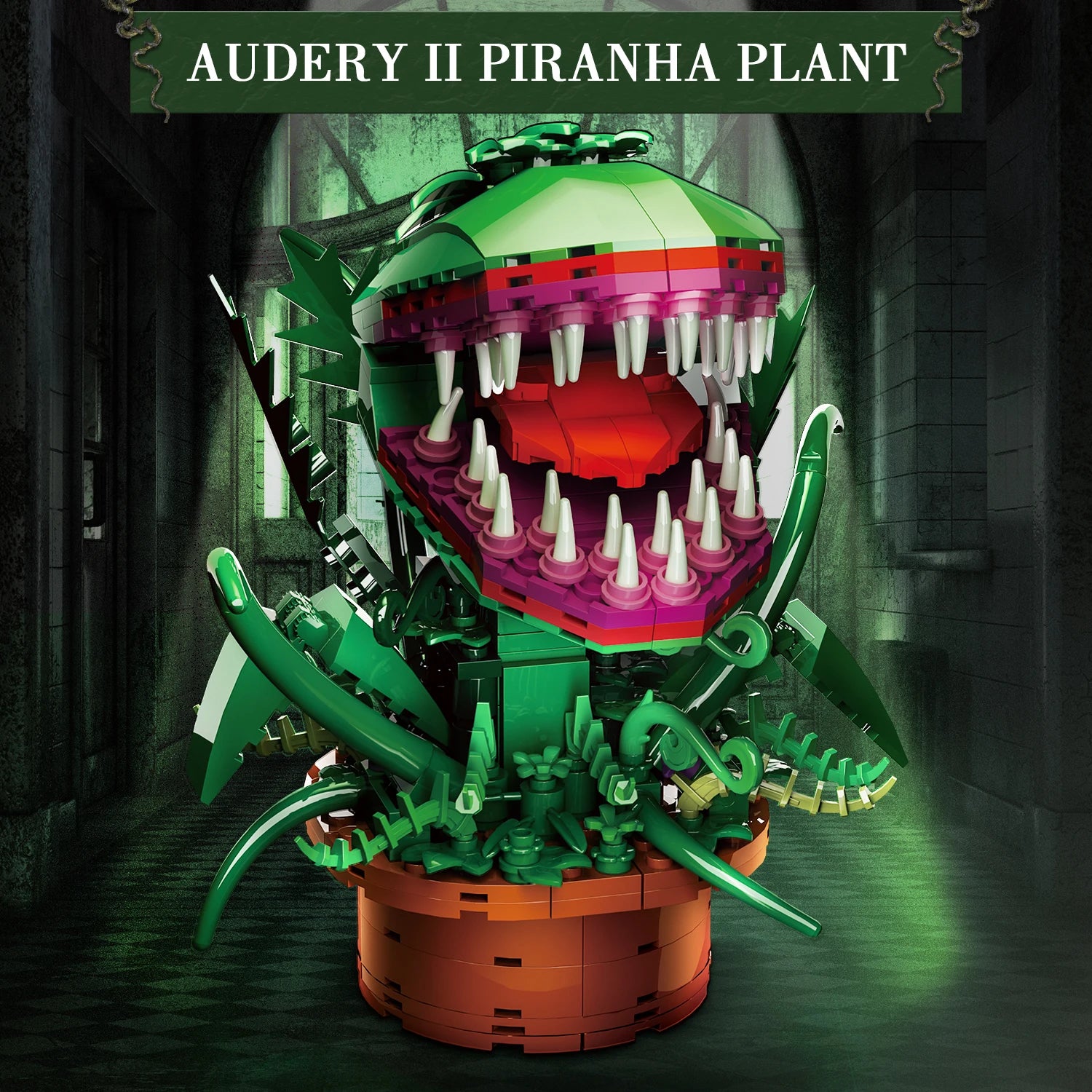 MOC Audrey II Piranha Plant Building Block Chomper Potted Plants Horrors Flower Model Bricks Assemble Toys Children Collect Gift