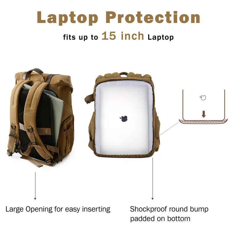 BAGSMART Camera Backpack Waterproof Tripod Holder DSLR Camera Bag Backpack for Photographers Fit up to 15" Laptop