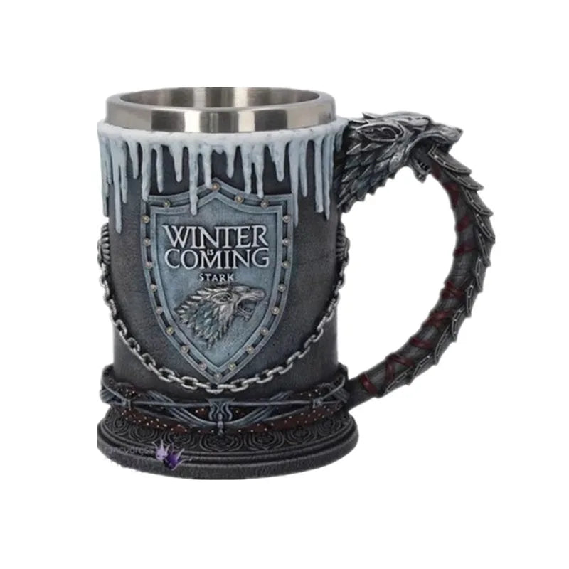 Bar Mug Creative 3D Beverage Beer Cup Stainless Steel Resin Thrones Cups Knight Drinkware Mug Viking Beer Mug Halloween Gift
