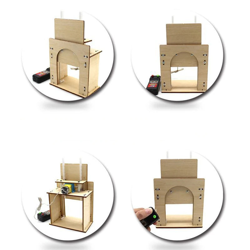 DIY Sets Electric Remote Control Garage Door Wooden Model Science Toys Kids STEM Education Creative Kits