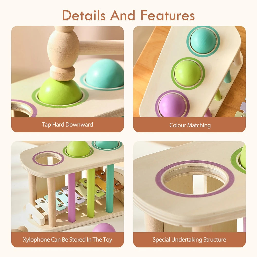 Montessori Toys 1-3 Year Baby Wooden Percussion Instrument Hand Coordination Play Early Sensory Touch Education Toys Kid Gift