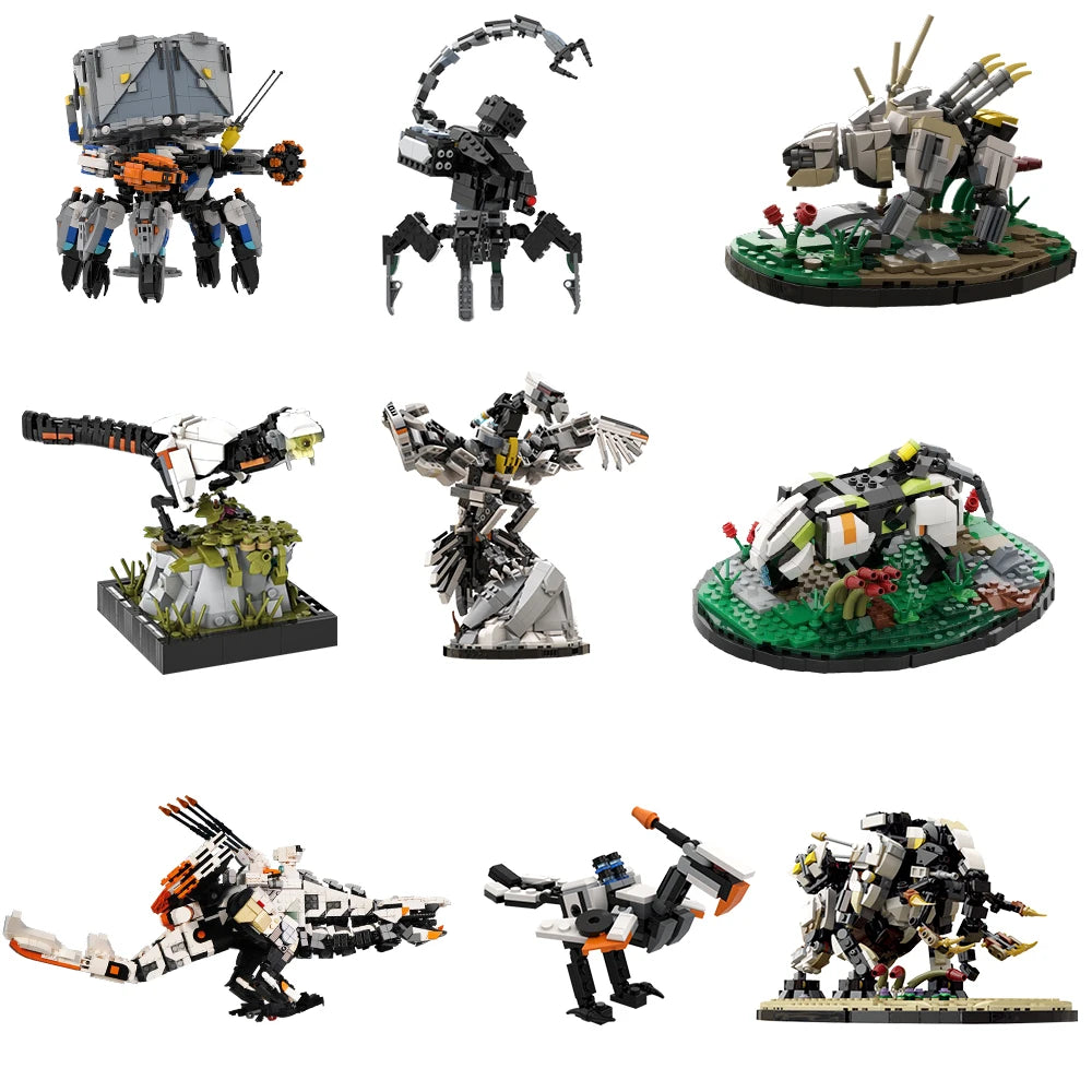 Gobricks Moc Horizon Zero Dawn Shell-Walker Stormbird Sawtooth Watcher Longleg Bricks DIY Sunwing Building Blocks Toy Gift