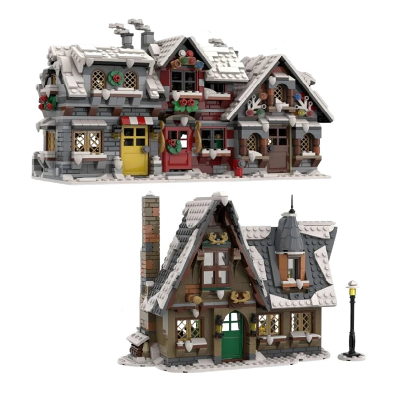 Spot MOC58700 three small winter houses 94936 winter country hotel small particle assembly building blocks Christmas model toys