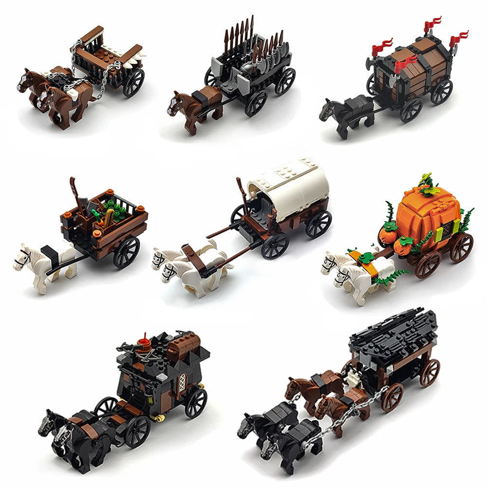 Creative Moc Medieval Military Carriage Model Western Carriage Transport Horse Building Blocks DIY Assembly Toy Birthday Gift