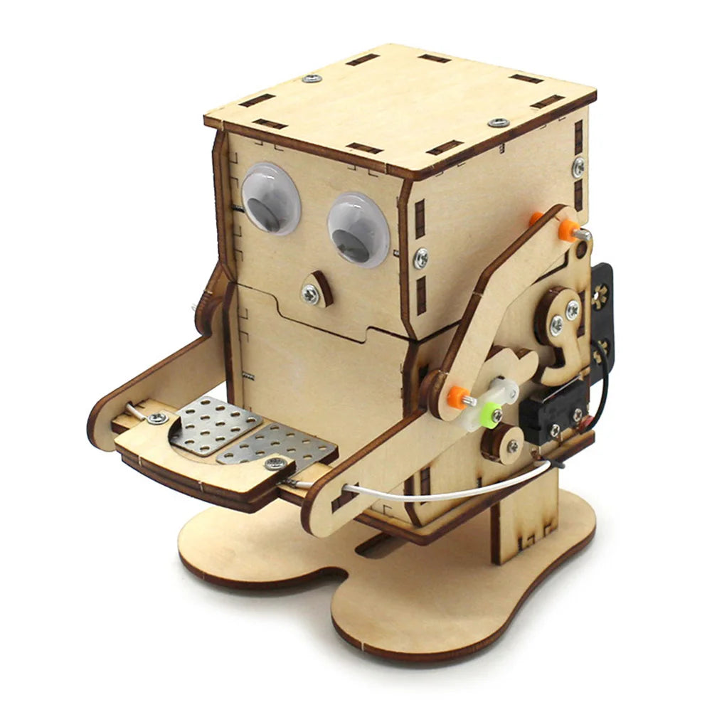 DIY Robot Eating Coin Wood Model Teaching Learning Stem Project Science Experiment Education Toy Assemble Kit for Students Kids