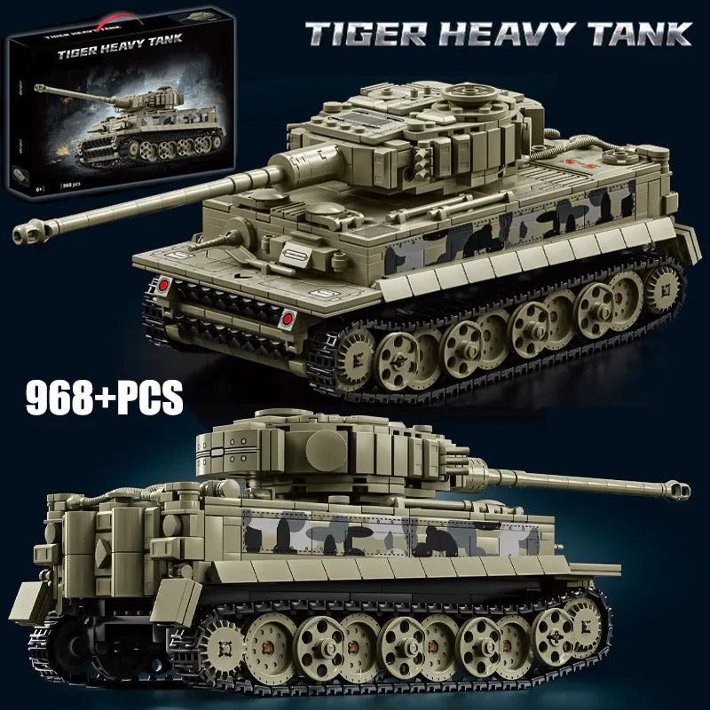 Military WW2 MOC Tiger Heavy Tank Army Main Battle Tank Soldiers Figures Building Blocks Bricks Set For Children Boys Toys Gifts