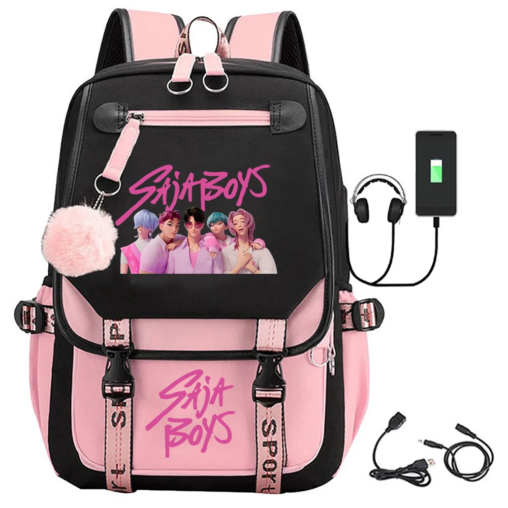 KPop Demon Hunters Saja Boys Backpacks Teenagers Backpacks Hip Hop Gothic Schoolbag Backpacks
