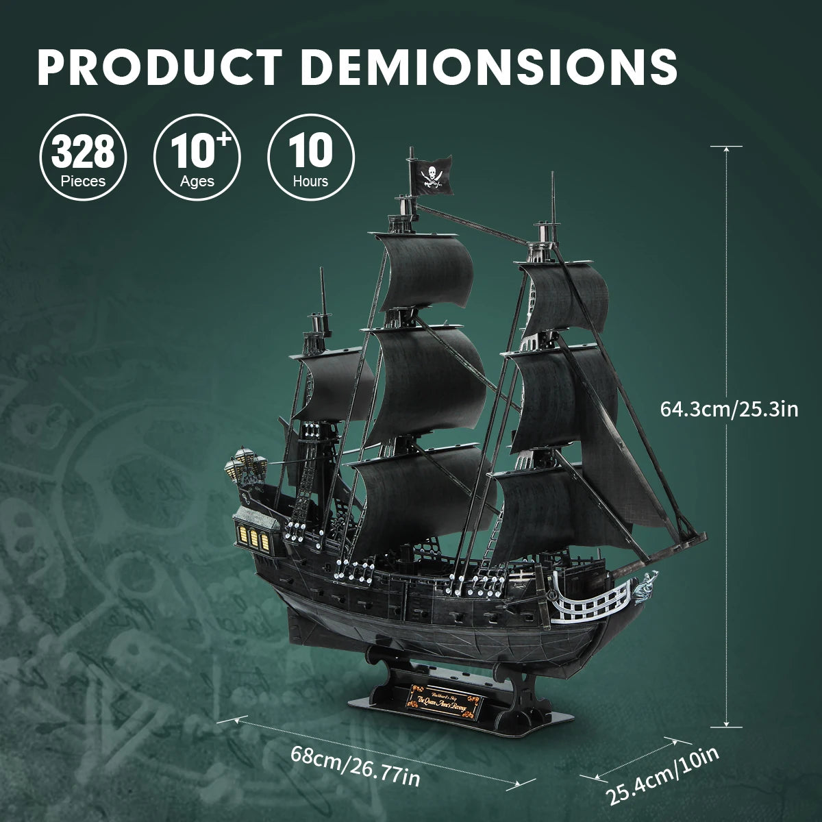 CubicFun 3D Puzzles Large Pirate Ship 26.6" Difficult Watercraft Model Queen Anne's Sailboat Building Kits Toys for Adults Kids