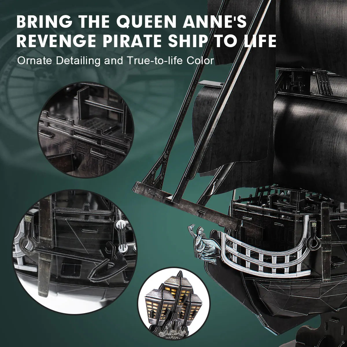 CubicFun 3D Puzzles Large Pirate Ship 26.6" Difficult Watercraft Model Queen Anne's Sailboat Building Kits Toys for Adults Kids