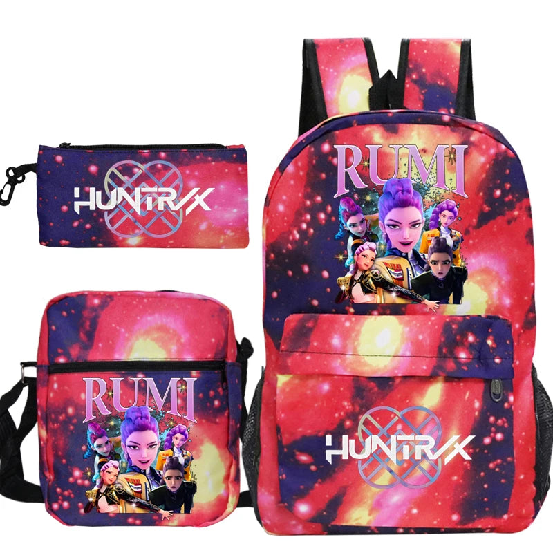Kpop Demon Hunters Rumi Backpack for Girl Boy Students Anime Rucksack 3pcs Set Lightweight Children School Bags Travel Mochilas
