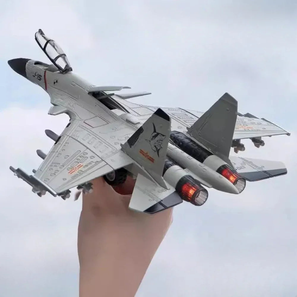 1:89 Scale J-15 Fighter Model Toy Alloy Military Aircraft Models Light Sound Pull Back Boys Birthday Airplane Collection Gifts