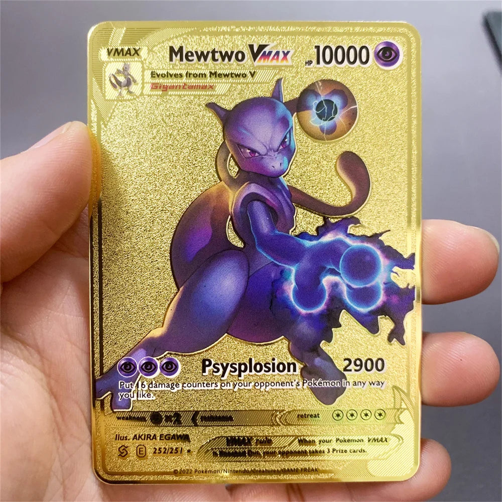 Pokemon Metal Card 10000 Points Pikachu Charizard Arceus Card Golden English Mewtwo Vmax GX Anime Collection Battle Cards Gifts
