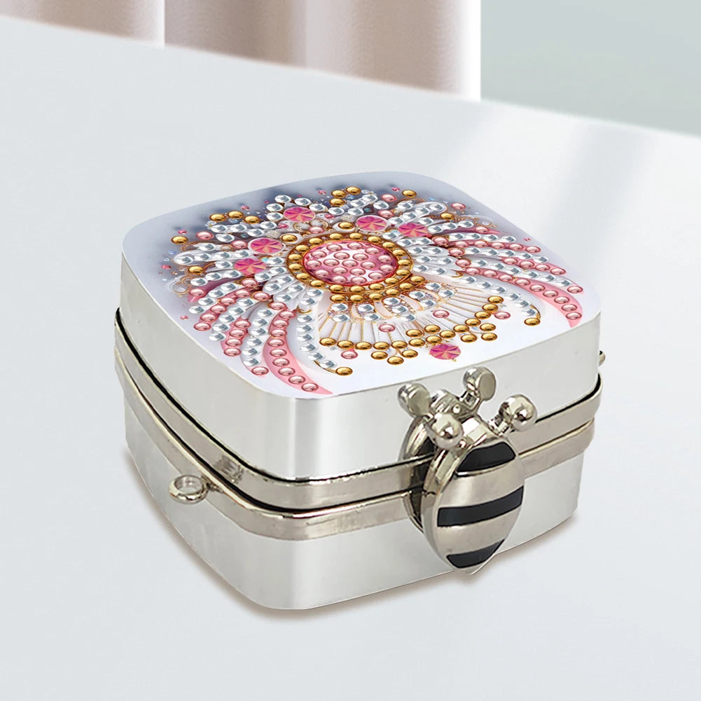 Peacock Diamond Painting Mirror Organizer Box Rhinestone Jewelry Box Mini DIY Diamond Art Makeup Bag for Earrings Necklace Rings