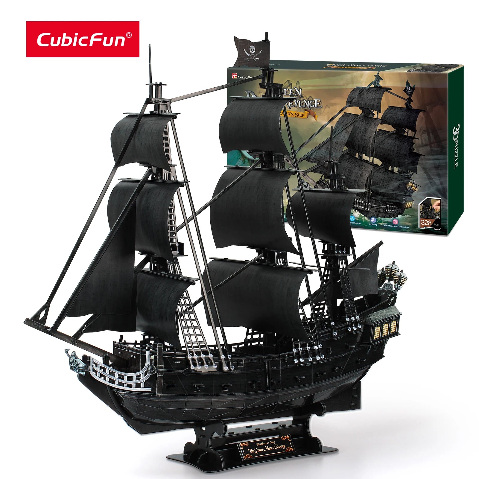 CubicFun 3D Puzzles Large Pirate Ship 26.6" Difficult Watercraft Model Queen Anne's Sailboat Building Kits Toys for Adults Kids