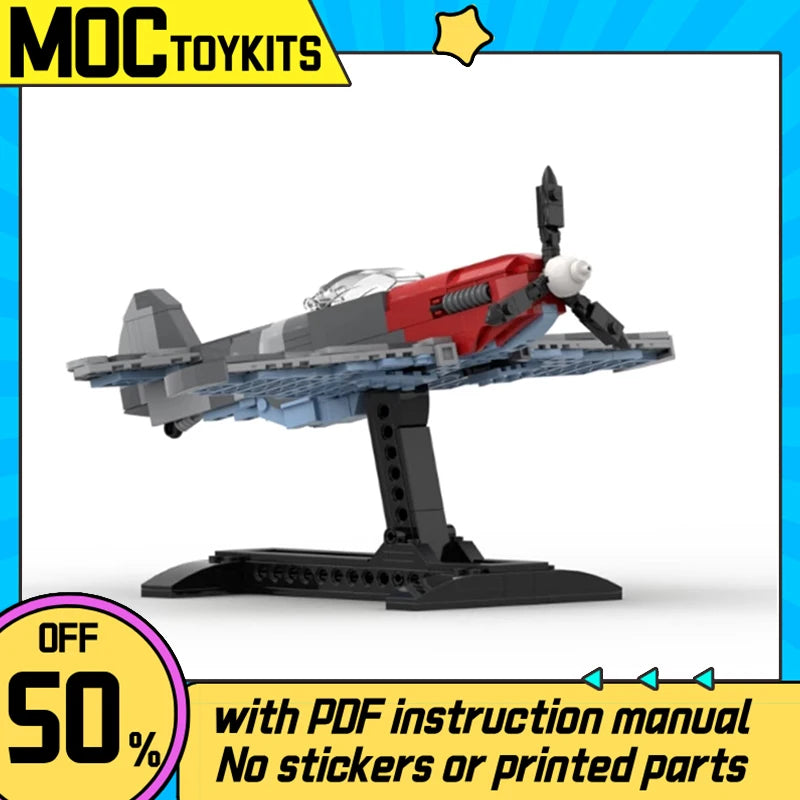 WW2 Military Aircraft MOC-154389 Mustang P-51 Fighter Model DIY Assembly Puzzle Block Toy Set for Boys Gift