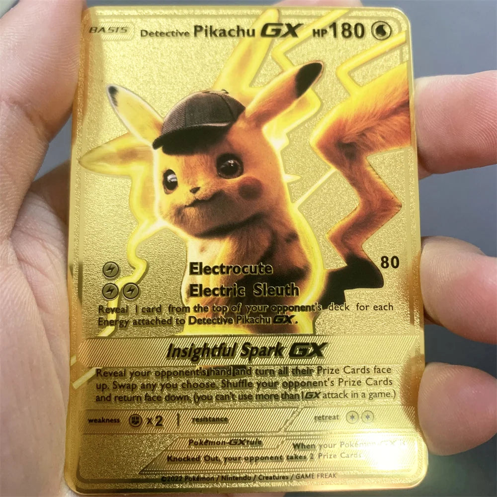 Pokemon Metal Card 10000 Points Pikachu Charizard Arceus Card Golden English Mewtwo Vmax GX Anime Collection Battle Cards Gifts