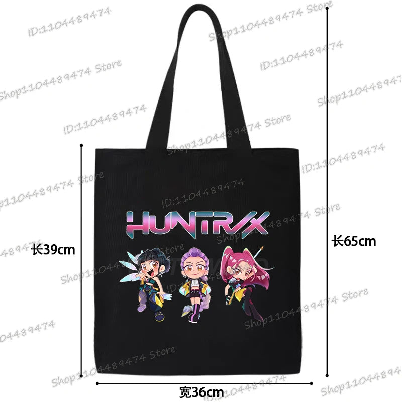 Women Men Cartoon KPop Demon Hunters Shopping Bag Funny Korean Ulzzang Canvas Tote Travel Handbags Beach Shoulder Bags