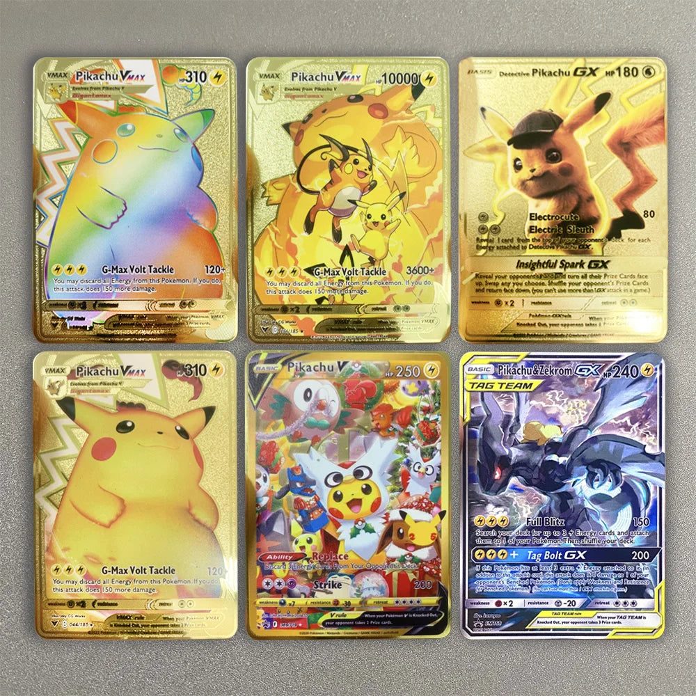 Pokemon Metal Card 10000 Points Pikachu Charizard Arceus Card Golden English Mewtwo Vmax GX Anime Collection Battle Cards Gifts