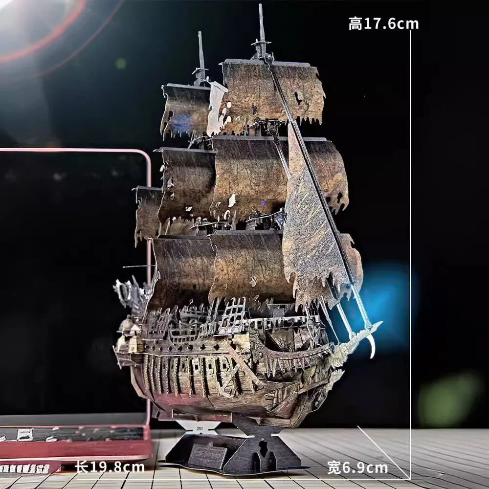 3D Metal Puzzle Pirate Ship - DIY Assembly Model Kit with Display Stand, Challenging Construction Artcraft for Adults 14+