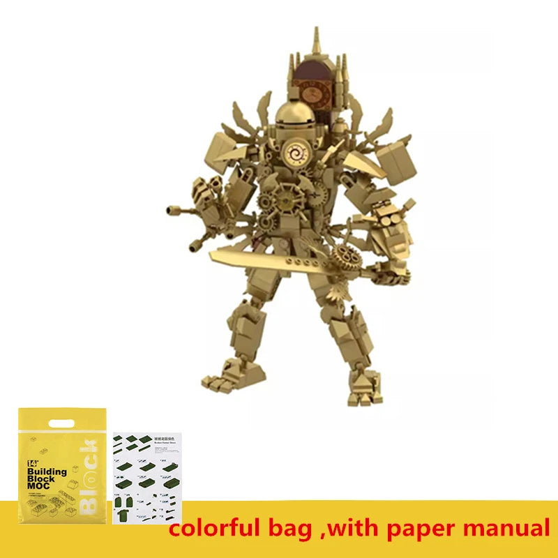 New Skibidi Toilet Updated Titan Gold-plated Gold Clock Man Creative Building Blocks DIY MOC Bricks Toys For Kids Christmas Gift