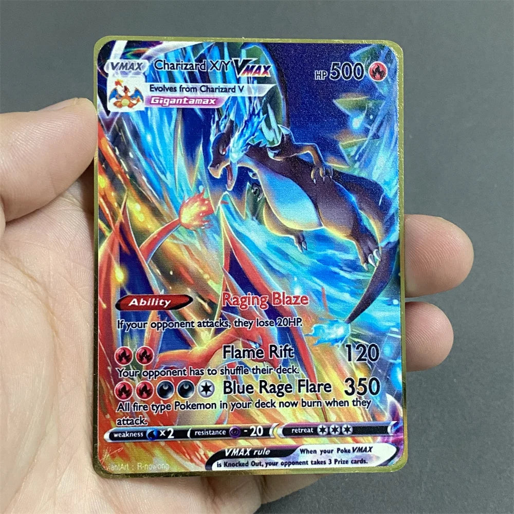 Pokemon Metal Card 10000 Points Pikachu Charizard Arceus Card Golden English Mewtwo Vmax GX Anime Collection Battle Cards Gifts