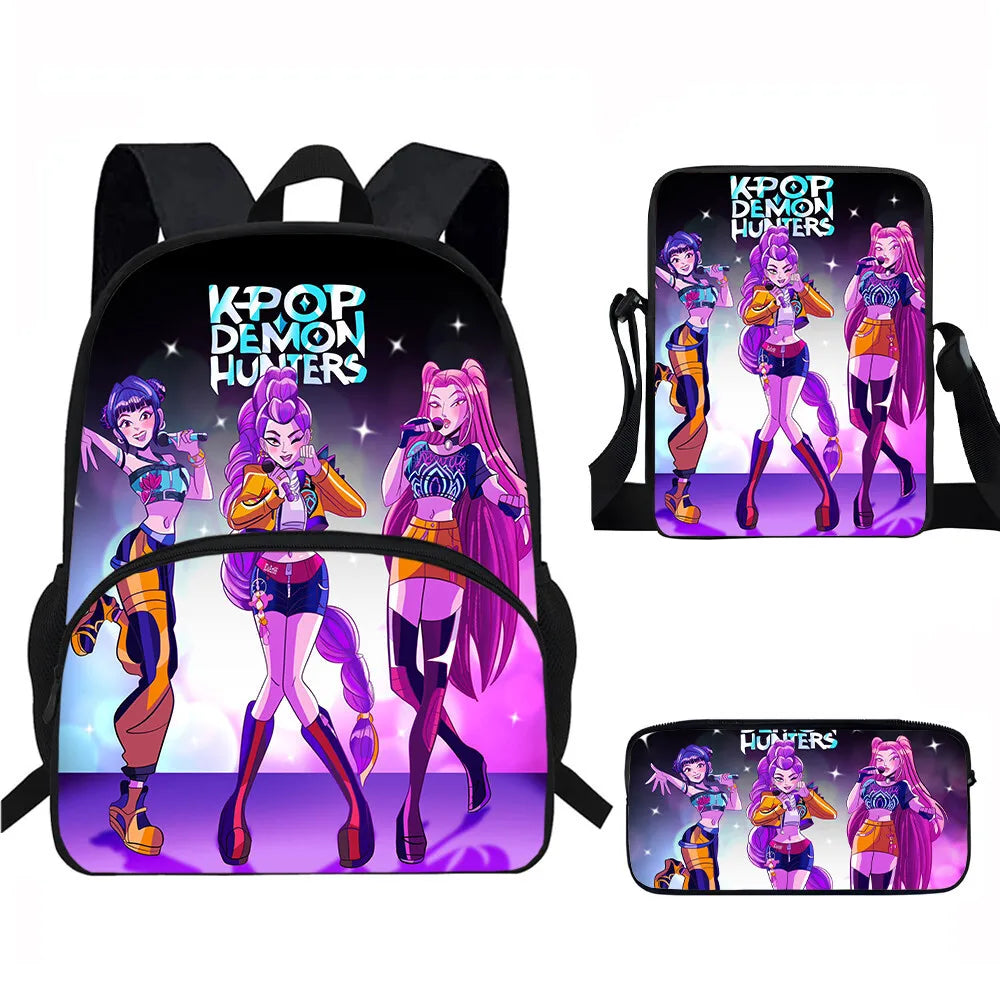 Anime Movie KPop Demon Hunters Backpack Mira Lumi Zoe Cosplay School Students Schoolbag Boys Girls Anime Pencil Bag Lunch Bag