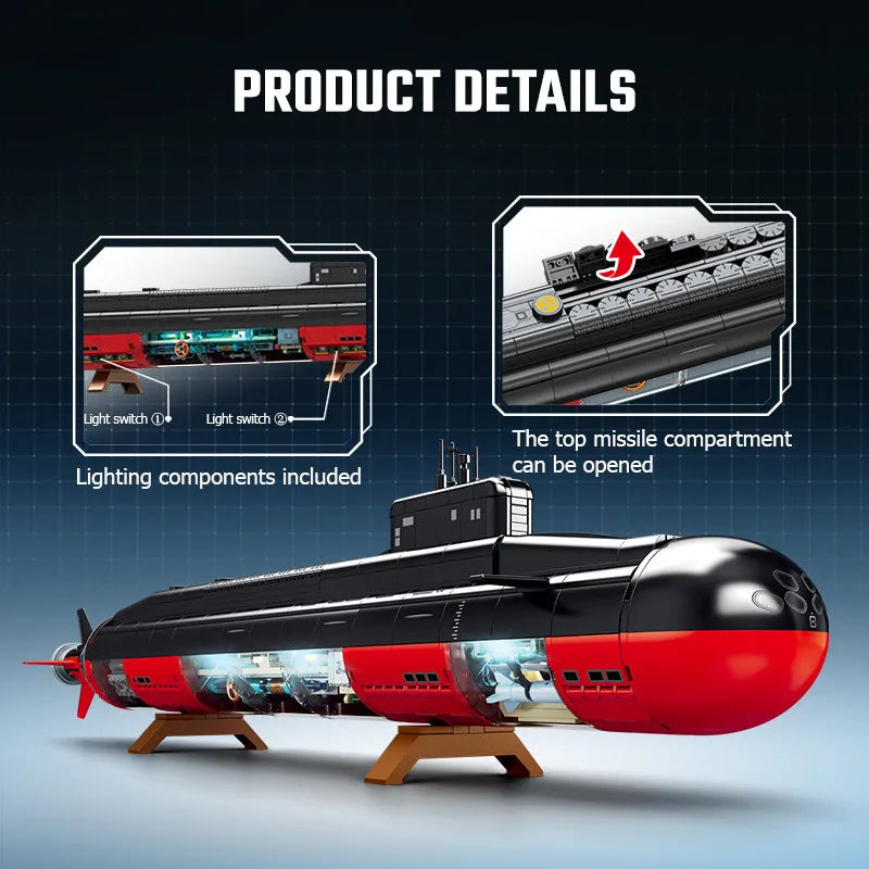 SEMBO 1324pcs Military Series Strategic Nuclear Submarine Assemblage Building Blocks MOC Torpedo Weapons Model Bricks Toys Gifts