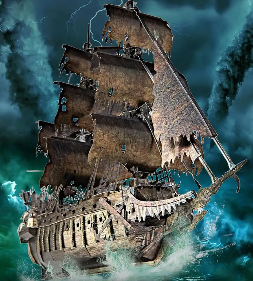 3D Metal Puzzle Pirate Ship - DIY Assembly Model Kit with Display Stand, Challenging Construction Artcraft for Adults 14+