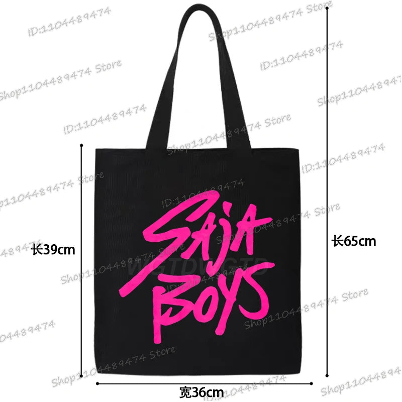 Women Men Cartoon KPop Demon Hunters Shopping Bag Funny Korean Ulzzang Canvas Tote Travel Handbags Beach Shoulder Bags