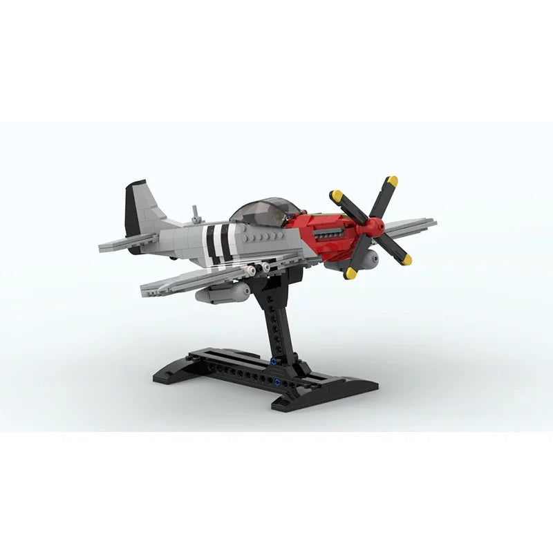 WW2 Military Aircraft MOC-154389 Mustang P-51 Fighter Model DIY Assembly Puzzle Block Toy Set for Boys Gift