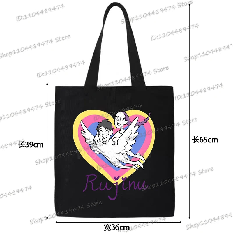 Women Men Cartoon KPop Demon Hunters Shopping Bag Funny Korean Ulzzang Canvas Tote Travel Handbags Beach Shoulder Bags
