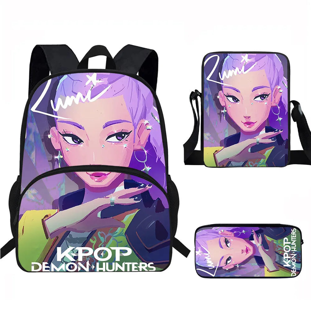 Anime Movie KPop Demon Hunters Backpack Mira Lumi Zoe Cosplay School Students Schoolbag Boys Girls Anime Pencil Bag Lunch Bag