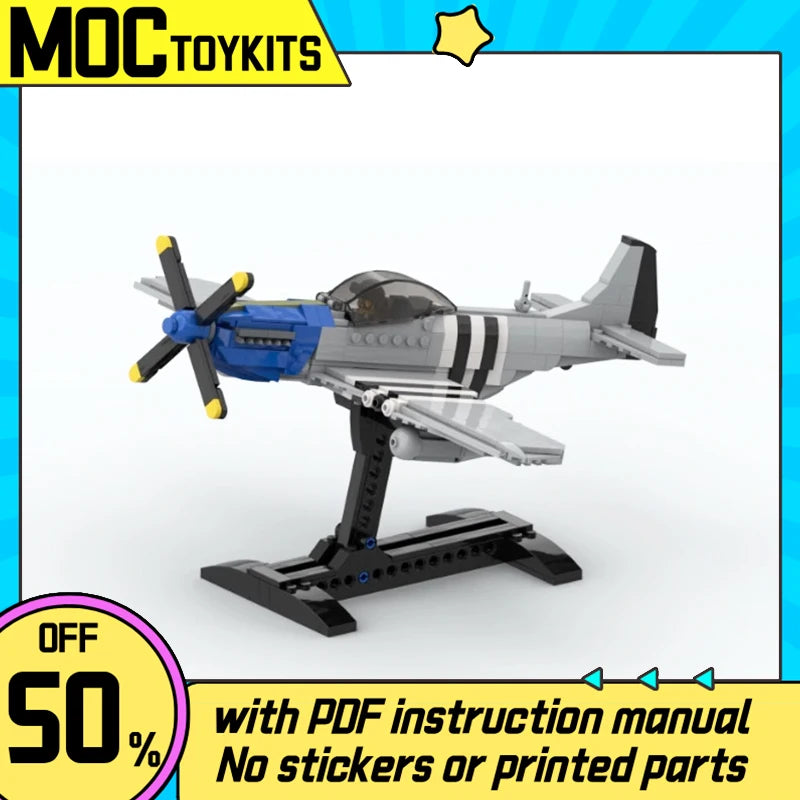 WW2 Military Aircraft MOC-154389 Mustang P-51 Fighter Model DIY Assembly Puzzle Block Toy Set for Boys Gift