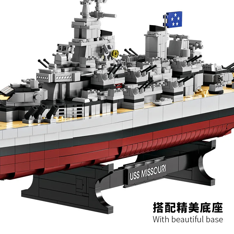 FC4230 Military Battleship Series Missouri Battleship Crusier Model Building Blocks Bismarck Cruiser Boat Bricks Toys Kids Gifts