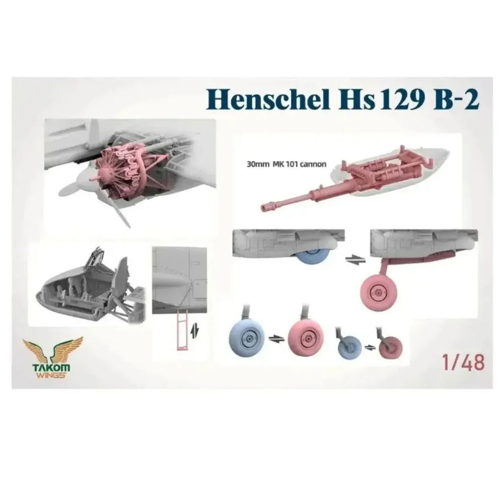 TAKOM MODEL 48001 with INTERIOR Attack Aircraft Model Kit Henschel Hs129B-2 1/48 Scale Assembly Plastics Model Kit