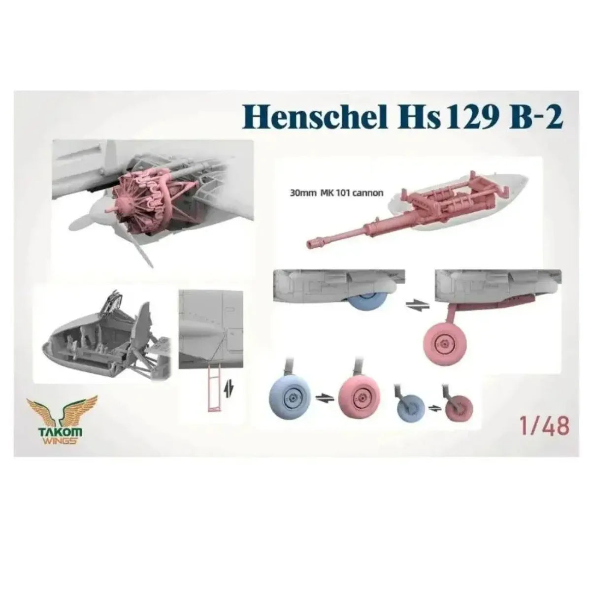 TAKOM MODEL 48001 with INTERIOR Attack Aircraft Model Kit Henschel Hs129B-2 1/48 Scale Assembly Plastics Model Kit