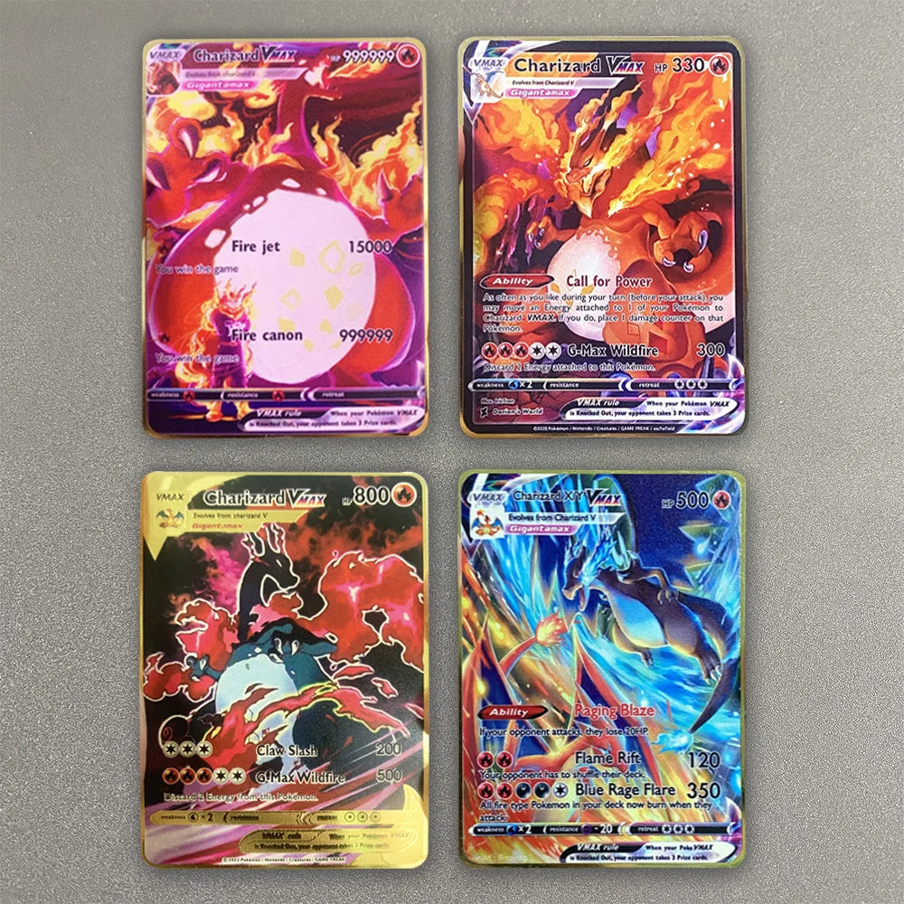 Pokemon Metal Card 10000 Points Pikachu Charizard Arceus Card Golden English Mewtwo Vmax GX Anime Collection Battle Cards Gifts