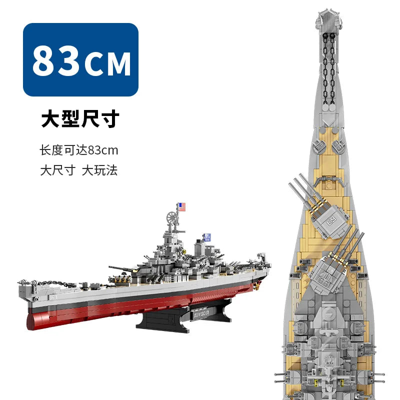 FC4230 Military Battleship Series Missouri Battleship Crusier Model Building Blocks Bismarck Cruiser Boat Bricks Toys Kids Gifts