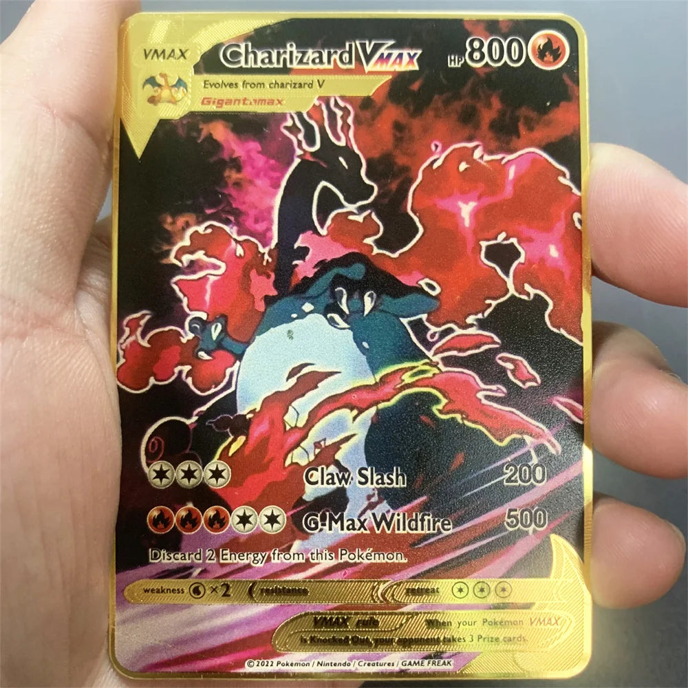 Pokemon Metal Card 10000 Points Pikachu Charizard Arceus Card Golden English Mewtwo Vmax GX Anime Collection Battle Cards Gifts