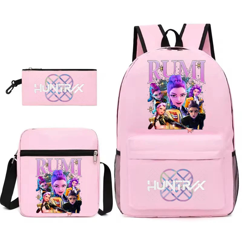 Kpop Demon Hunters Rumi Backpack for Girl Boy Students Anime Rucksack 3pcs Set Lightweight Children School Bags Travel Mochilas