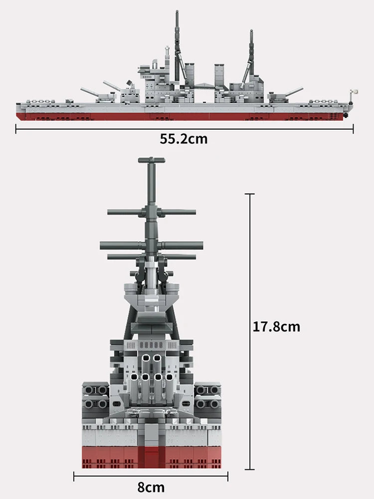 Military Series King Level Classic Warship Building Blocks South Kadota Battleship bricks WW2 Soldier Weapon Toys for kids gift