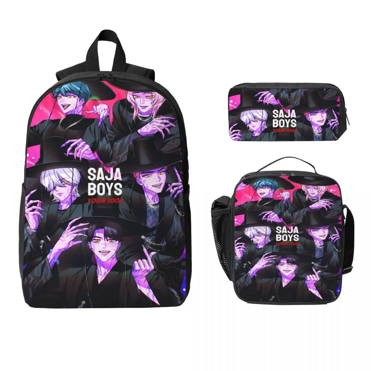 3Pcs Huntri Girl Group K-pop Demon Hunters Backpack Set for Boy Girl Pen Bags Bookbag Sets with Lunch Box For School Knapsack