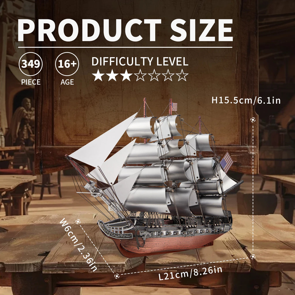 Piececool 3D Metal Puzzles Sailing Frigate Boat Model Building Kits Assembly DIY Kit for Adult Brain Teaser