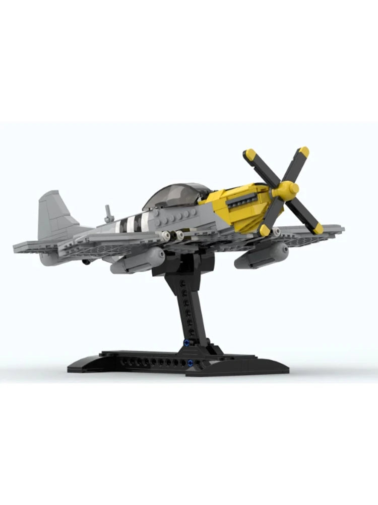 WW2 Military Aircraft MOC-154389 Mustang P-51 Fighter Model DIY Assembly Puzzle Block Toy Set for Boys Gift