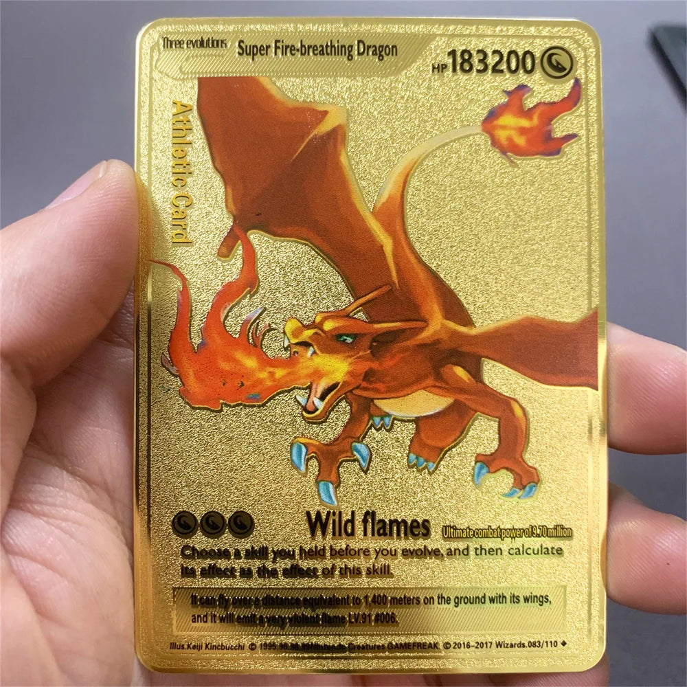 Pokemon Metal Card 10000 Points Pikachu Charizard Arceus Card Golden English Mewtwo Vmax GX Anime Collection Battle Cards Gifts