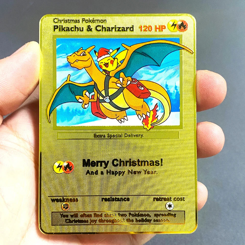 Pokemon Metal Card 10000 Points Pikachu Charizard Arceus Card Golden English Mewtwo Vmax GX Anime Collection Battle Cards Gifts