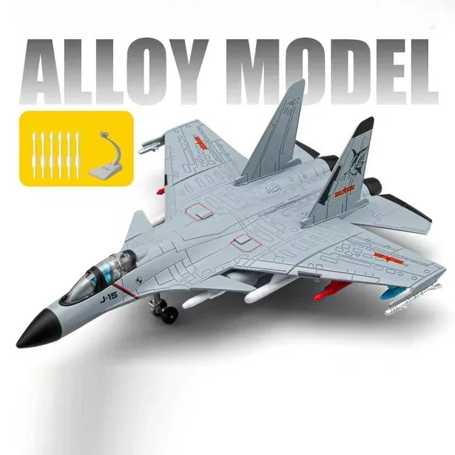 1:89 Scale J-15 Fighter Model Toy Alloy Military Aircraft Models Light Sound Pull Back Boys Birthday Airplane Collection Gifts