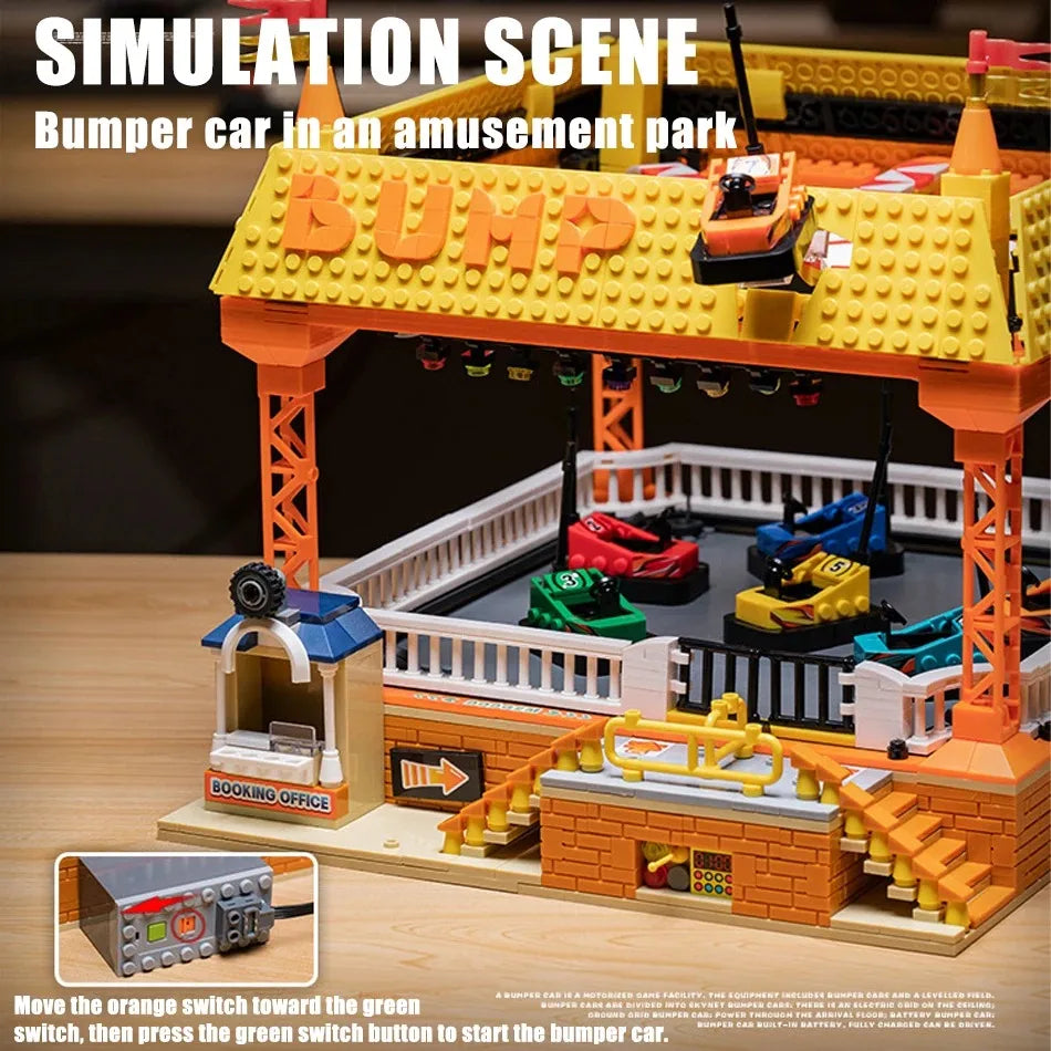 1099PCS Children’s Amusement Park Bumper Car Building Blocks MOC City Street View Model Brick Puzzle Toys Gift for Kids Adult