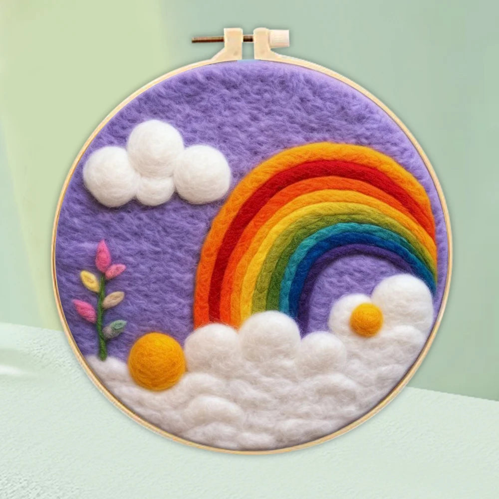 PhotoCustom DIY Wool Felting Painting Kit With Frame Handmade Needle Wool Painting Hot Air Balloon For Home Decors Crafts Gift