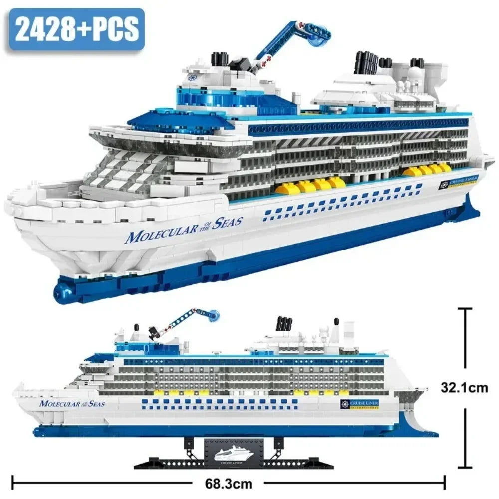 2428PCS Creative City Sea Cruise Liner Building Blocks Model Big Ocean Ship Bricks MOC Toys Children Gifts for Kids Adults